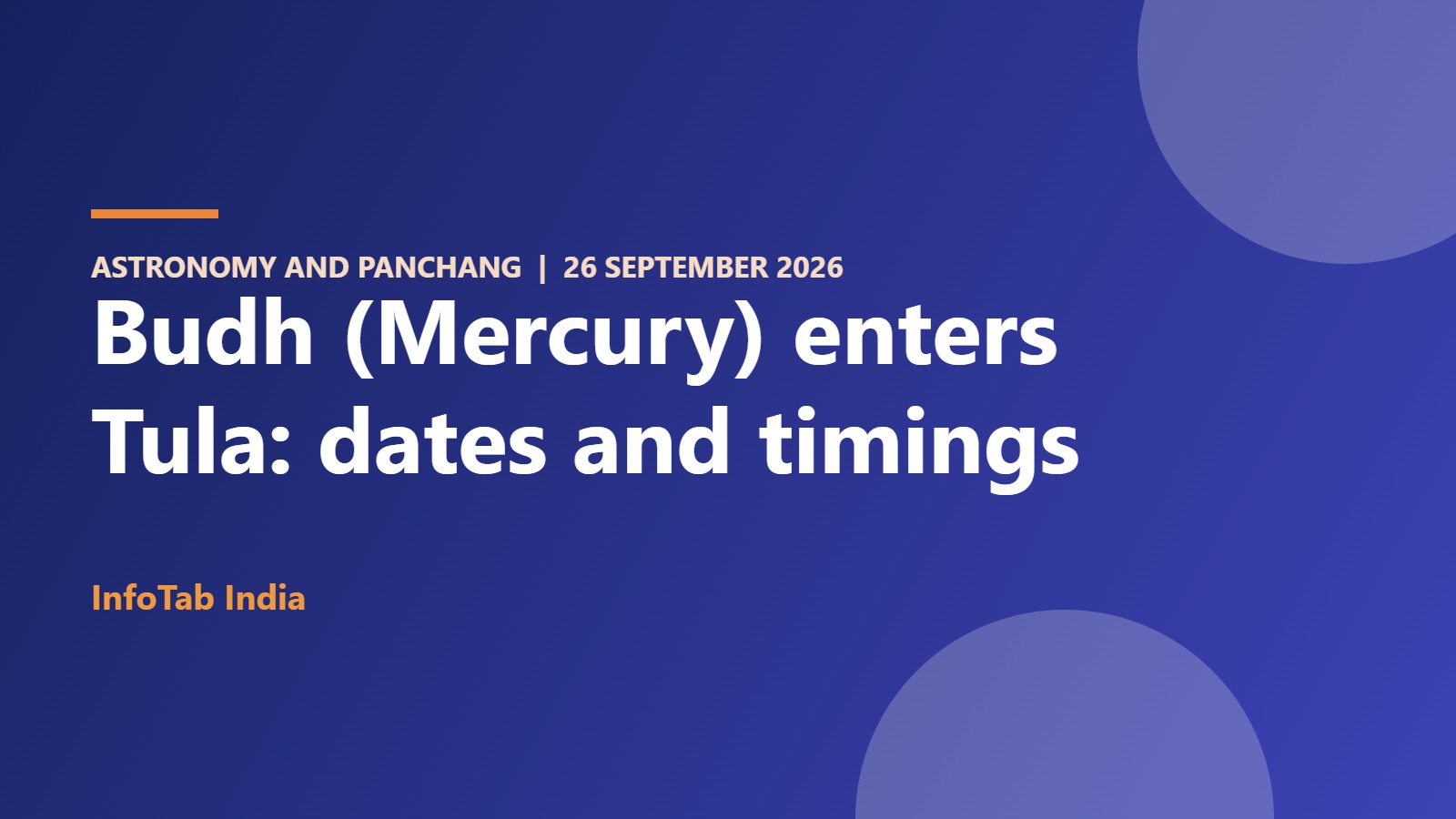 Illustration card: Budh (Mercury) enters Tula on 26 September 2026