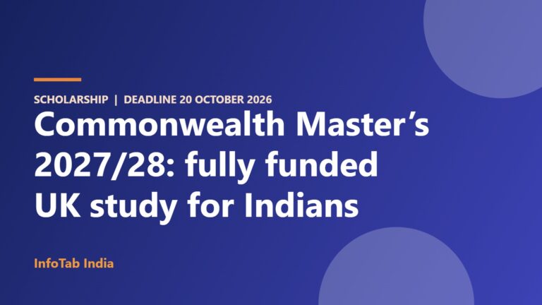 Illustration card: Commonwealth Master’s Scholarship 2027/28, deadline 20 October 2026