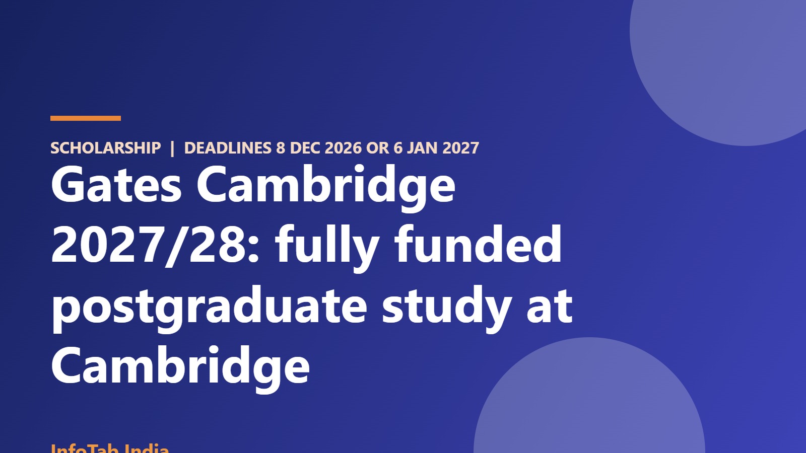 Illustration card: Gates Cambridge Scholarship 2027/28 for Indian students