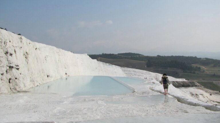White travertine terraces and pools at Pamukkale, Turkey