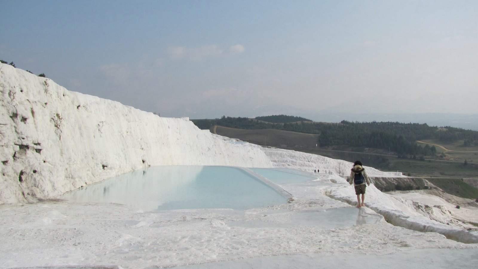White travertine terraces and pools at Pamukkale, Turkey