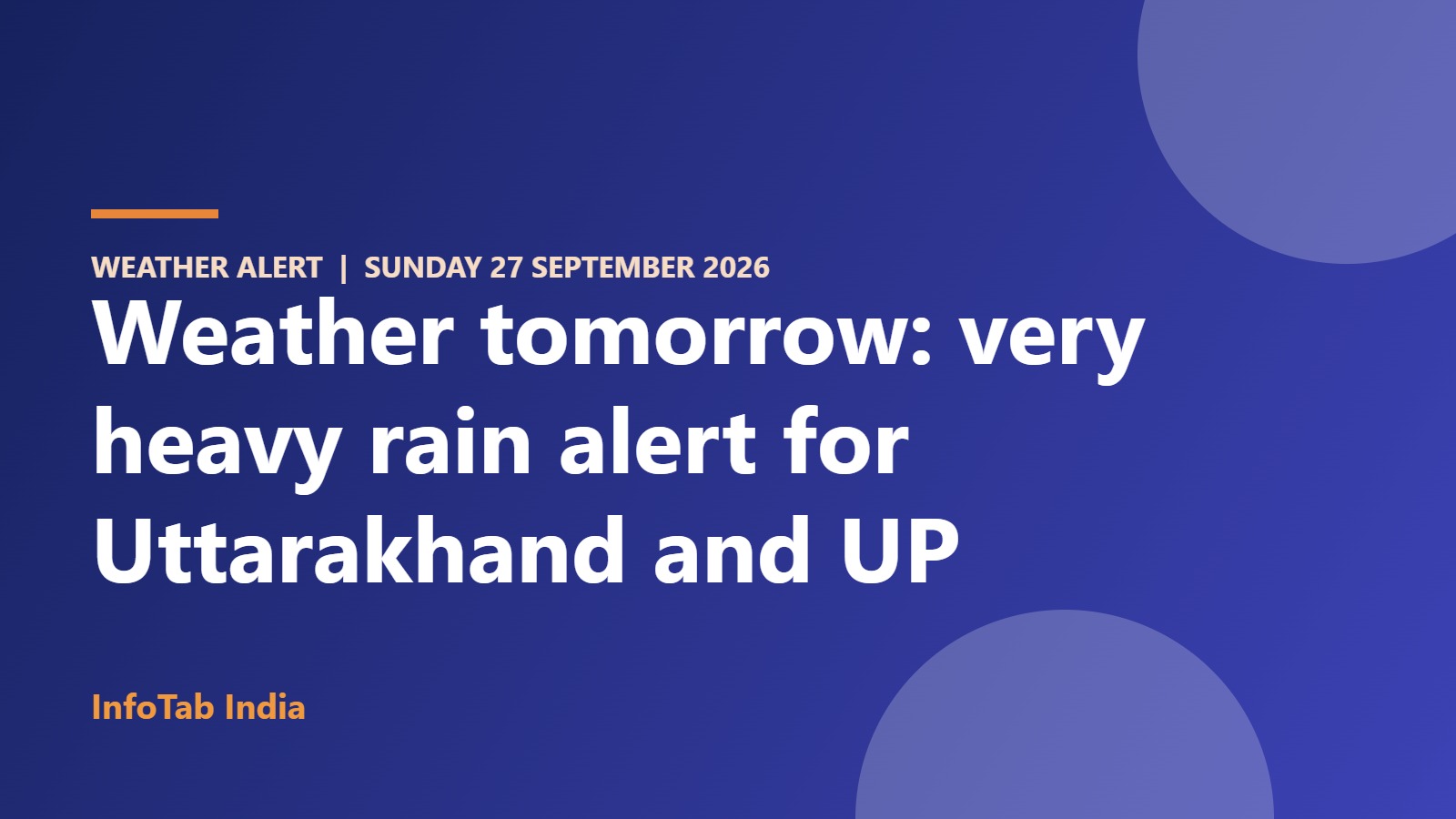 Weather tomorrow: very heavy rain alert for Uttarakhand and UP